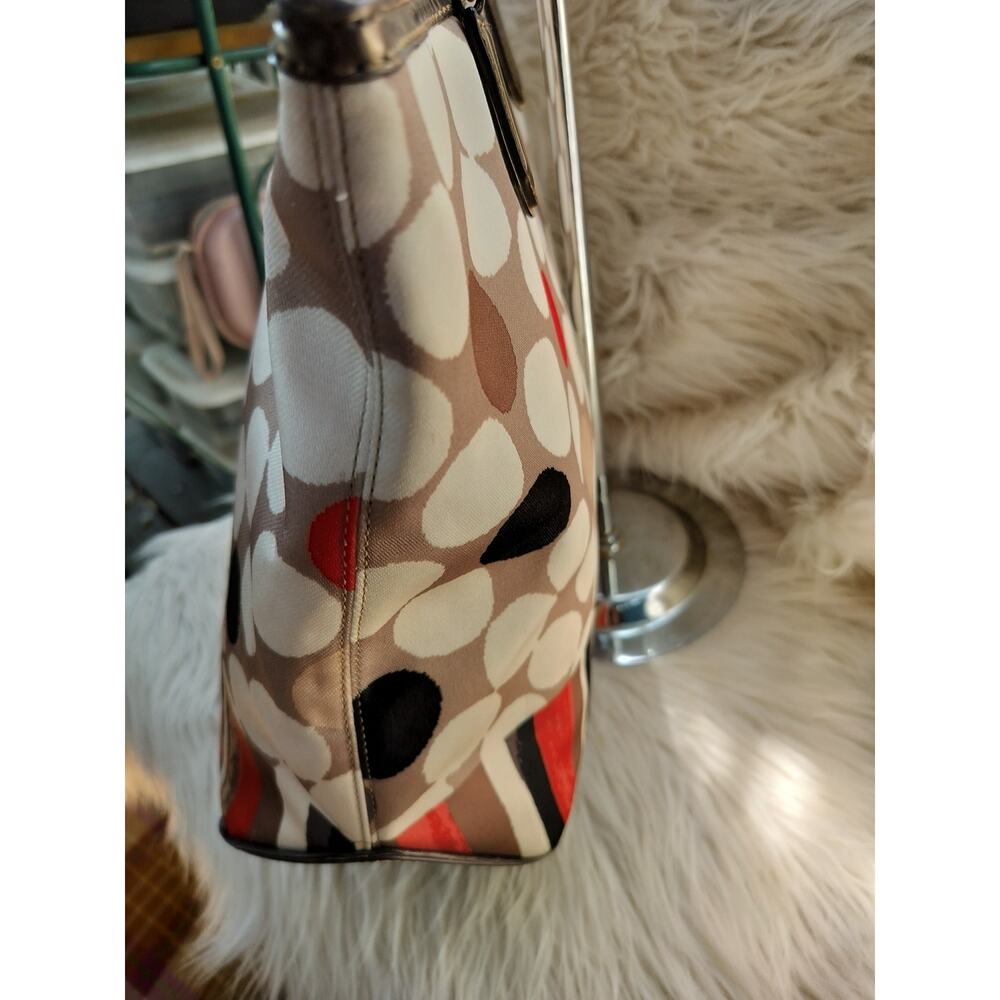 5249) Coach Poppy Polkadot Watercolor Shoulder Tote Bag Leather Trim E1320-25124 - Picture 4 of 12